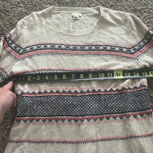 J. Crew Factory Fair Isle Crew Neck Sweater Beige Women's Medium Merino Wool - Picture 4 of 5